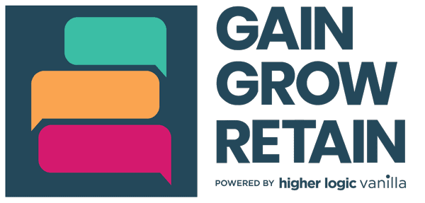Logo with three overlapping speech bubbles in teal, orange, and pink, stacked vertically on the left. On the right, the text reads 